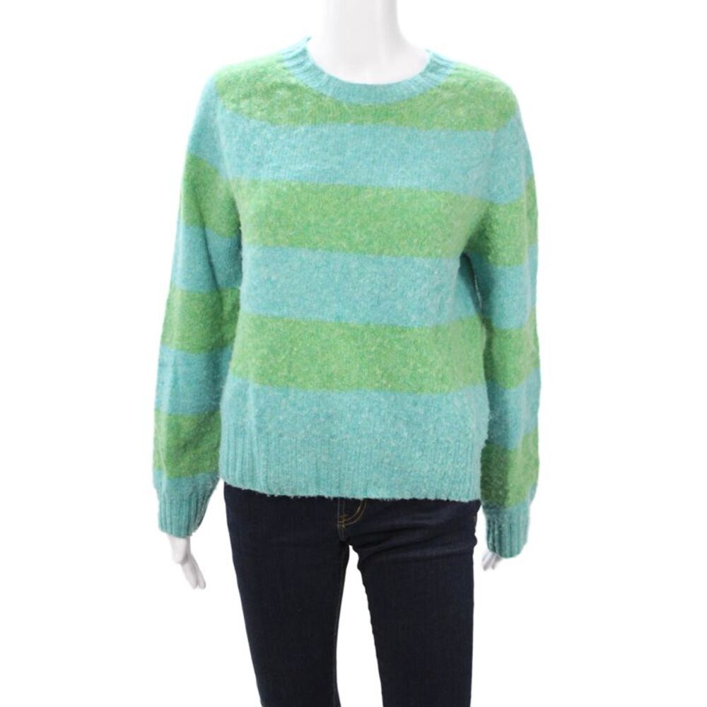 YMC Women Lambswool Green Striped Crewneck Pullover Sweater Size XS